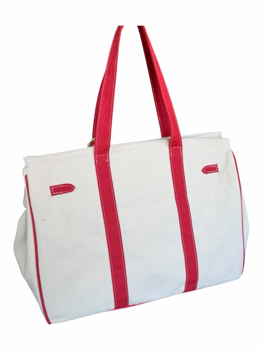 VIRAL Sol & Mer Red Canvas Tote with Scarf and Fruit Charms Vacation Style Bag - Picture 6 of 11